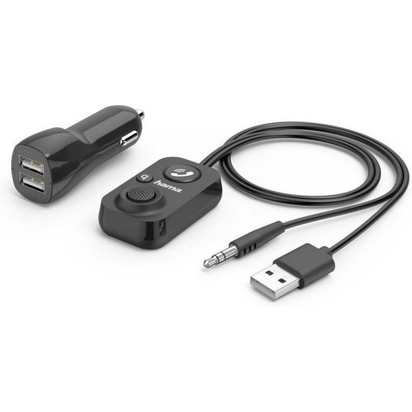 Hama Bluetooth®-Freisprecheinrichtung für Kfz mit AUX-In BT Audio Adapter USB-Adapter 3,5-mm-Klinke, 100 cm