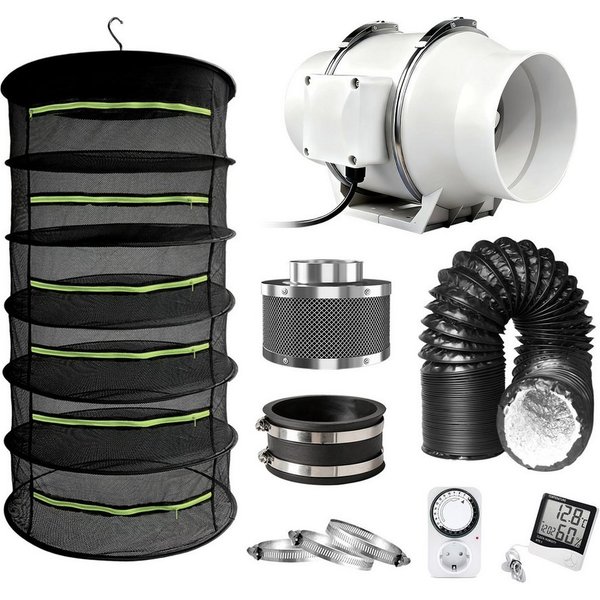 CannoBox Ventilatorkombigerät Rohrventilator 100 Abluft Komplettset Aktivkohlefilter Growzelt, 6-lagiges Trockennetz,220 m³/h,für Growzelt,IAV-Wert 1200+