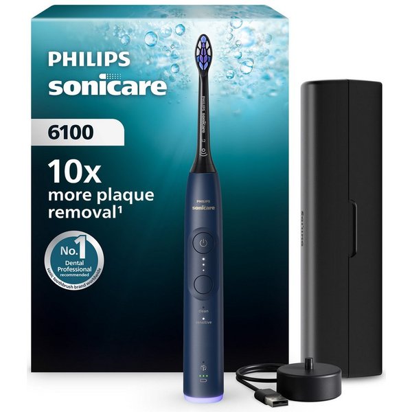 Philips Sonicare Elektrische Zahnbürste Series 6100 HX7403/08, mit visueller Andruckkontrolle, 2 Putzprogrammen, inkl. Reiseetui