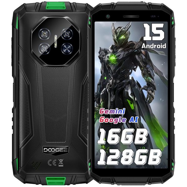 DOOGEE Fire 3 Pro 16GB RAM+128GB ROM Android 15 Outdoor Smartphone (13,96 cm/5.5 Zoll, 128 GB Speicherplatz, 16 MP Kamera, 5,5'' Display, IP68/IP69, 16MP Kamera