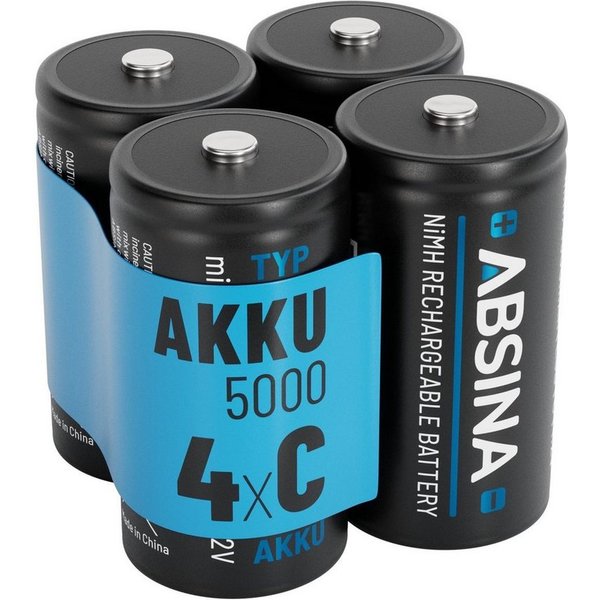 ABSINA 4x Batterien LR 14 wiederaufladbar 5000 mit geringer Selbstentladung Akku