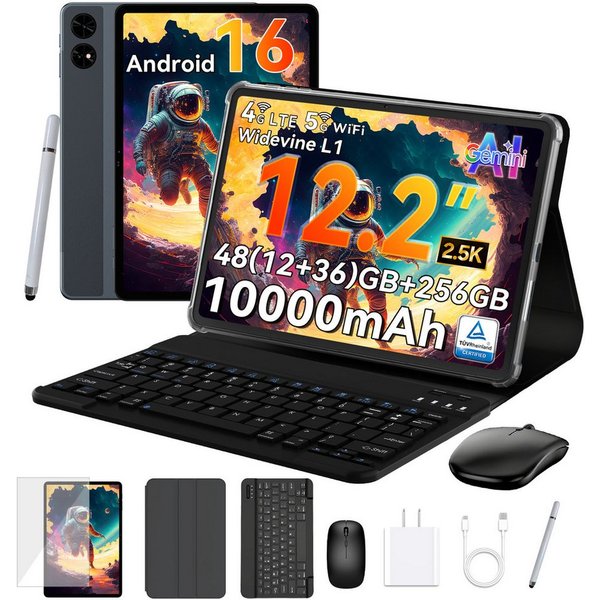 TABWEE 12,2" Android 16 4G LTE 10000 mAh Akku 256 GB Tablet (12.2", 256 GB, Android16, Android 16, 4G LTE, 5G Wifi, 10000 mAh Akku, mit Stift/Maus/Tastatur)