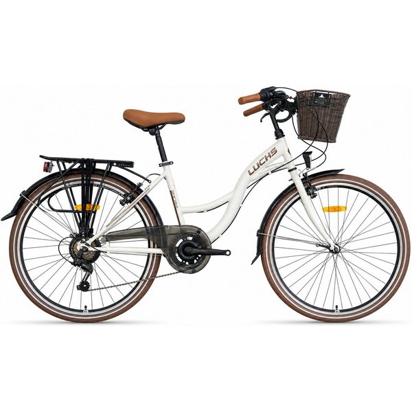 LUCHS Cityrad Feline Damenfahrrad 28 Zoll – Cityfahrrad Hollandrad – Damen Rad Ekru, 21 Gang Shimano, Kettenschaltung, 21 Gang SHIMANO, Frontkorb – Citybike für