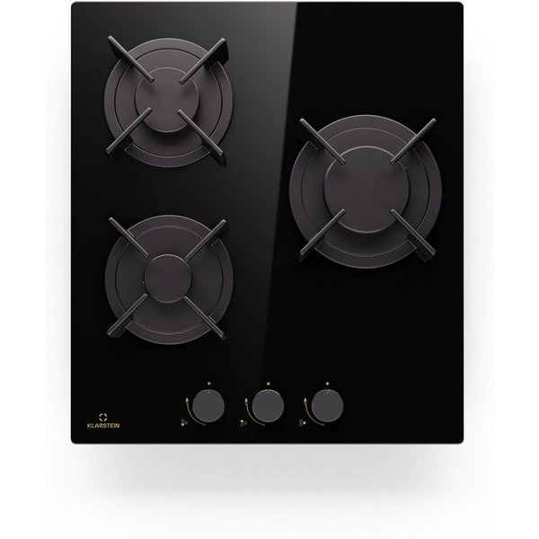 Klarstein Gas-Kochfeld Goldflame 3 45cm 10045623, Kochfelder Gas Hob 3 Zonen Glaskeramik Einbau