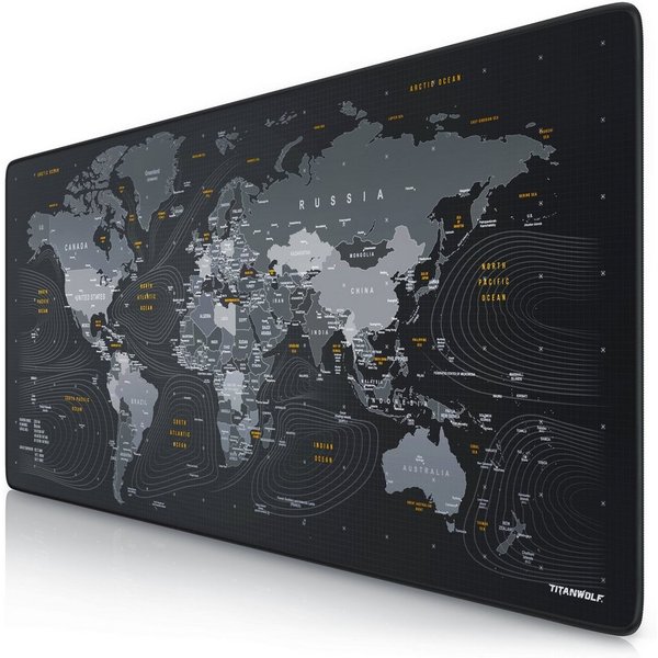 Titanwolf Gaming Mauspad XXL Speed Mousepad 900 x 400 x 3 mm, große Tischunterlage (1-St), rutschfest, abwaschbar, Geschwindigkeit & Präzision, Globus I
