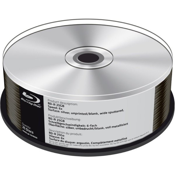 Mediarange Blu-ray-Rohling 25 Mediarange Rohlinge Blu-ray BD-R silver blank 25GB 6x Spindel