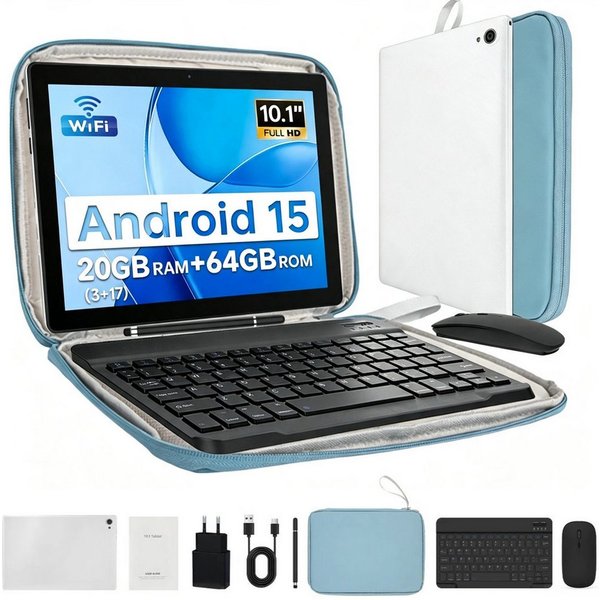 BUFO 10 Zoll 1280x800 HD 5000mAh WiFi 6 mit Tastatur, Maus und Stylus Tablet (10.1", 64 GB, Android 15, 5G WiFi, 20(3+17)GB RAM, Octa-Core Prozessor)