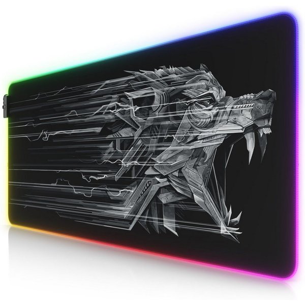 Titanwolf Gaming Mauspad RGB Mousepad 900 x 400 x 3 mm, LED Multi Color XXL Tischunterlage (1-St), rutschfest, abwaschbar, Geschwindigkeit & Präzision, Brüllend