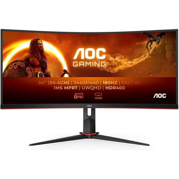 AOC CU34G2XP/BK Curved-Gaming-LED-Monitor (86,4 cm/34 ", 3440 x 1440 px, UWQHD, 1 ms Reaktionszeit, 180 Hz, Höhe, Drehung, Neigung)