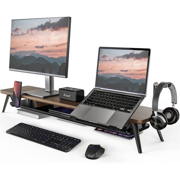 Fenge Monitorständer mit Handyhalterung, Laptop-Ständer und Kopfhörerhaken, 108 cm breit, (Laptop-Ständer verstellbar, wasserabweisend, kratzfest)