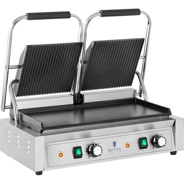 Royal Catering Kontaktgrill Doppel Elektrogrill Elektrogriller Toaster geriffelt + glatt Gastro, 3600 W