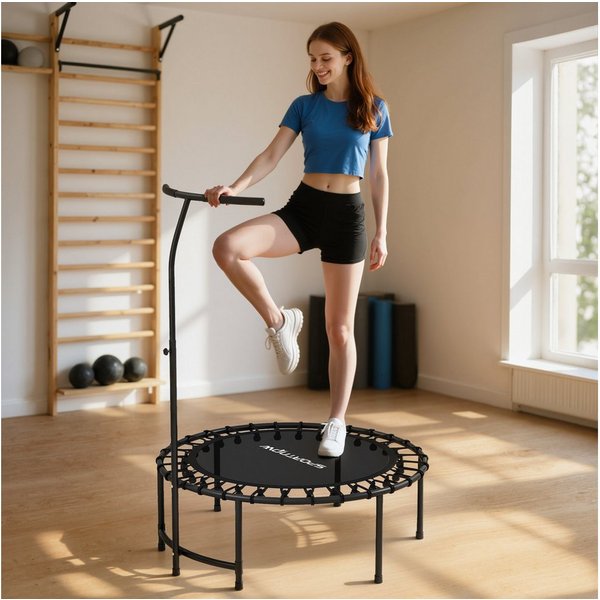 SPORTNOW Fitnesstrampolin Mini Trampolin mit leise Gummiseilfederung Trampolin bis 100kg, Ø 102 cm, (Trainingstrampolin, 1 tlg., Indoor Trampolin), 5-stufig ver
