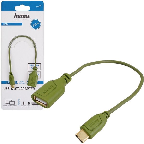 Hama OTG Adapter-Kabel USB-C auf USB-A Grün USB-Kabel, USB-C, USB-A (15 cm), USB Typ C Konverter für Smartphone Handy Tablet PC Notebook Laptop