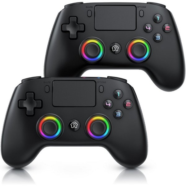 CSL Wireless Gamepad für PS4 & PC, Dual Vibration, Touchpad, 3,5 mm Klinke PlayStation 4-Controller (Spar-Set, 2 St., für Playstation 4 Pro / Slim, Makro, LED, 