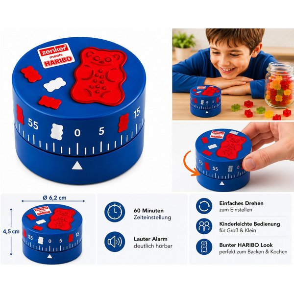 Zenker Kurzzeitmesser Haribo Bär Küchentimer 60 Minuten 1 Stunde Timer zum Kochen & Backen