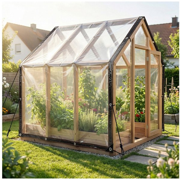 Clanmacy Schutzplane PVC transparente Plane Abdeckplane mit Ösen und Seil (für Terrasse Pavillon Gewächshaus), wasserdichte Plane Windschutz Regenschutz