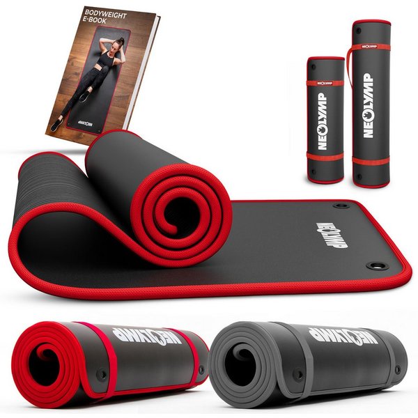 NEOLYMP Fitnessmatte extra dicke Fitnessmatte rutschfest mit Aufhänge-Ösen (Fitnessmatte mit Aufhänge-Ösen inkl. Tragegurt & E-Book), Yogamatte inkl. Tragegurt 