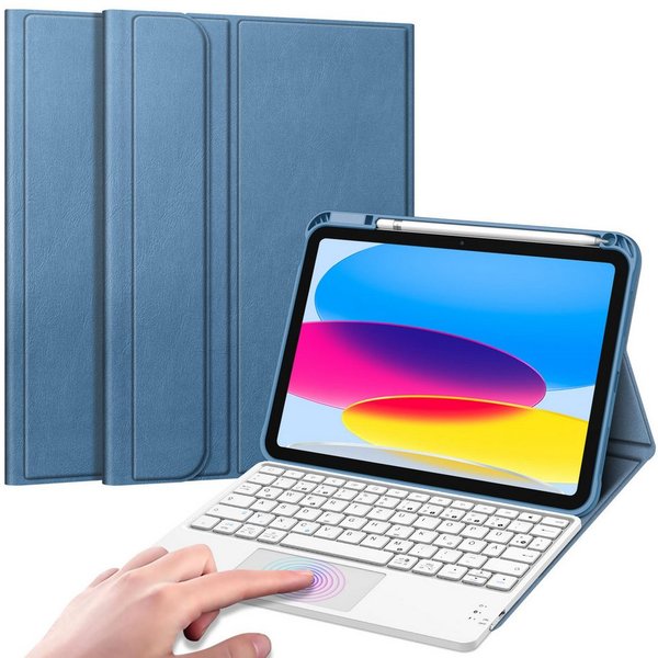 Fintie Tablet-Hülle für iPad 11. Generation 2025 11"(A16), iPad 10. Generation 2022 10.9", mit magnetischer Abnehmbarer Deutscher Touchpad Tastatur-QWERTZ Layou