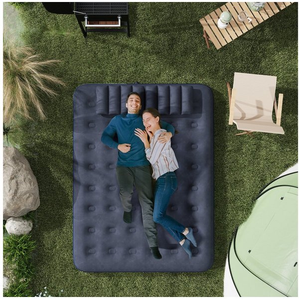 MC Star Luftmatratze, (weich & robust, 203x152x22cm, Blau, für 2 Personen, mit Handpumpe)