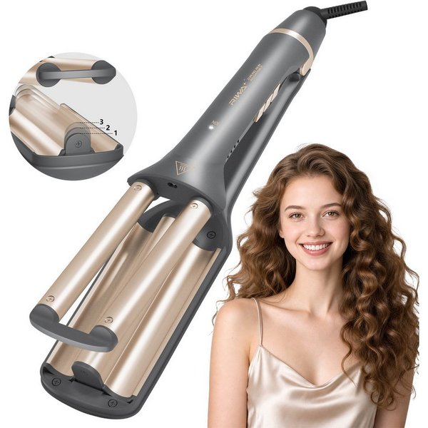 RIWA Welleneisen Lockenstab 3 Fässer für natürliche Wellen und Beach Waves, 120–200°C Keramik-Beschichtung, 3-in-1 Wellen-Design (18/22/26 mm), 15 Mio. Ionen, 3
