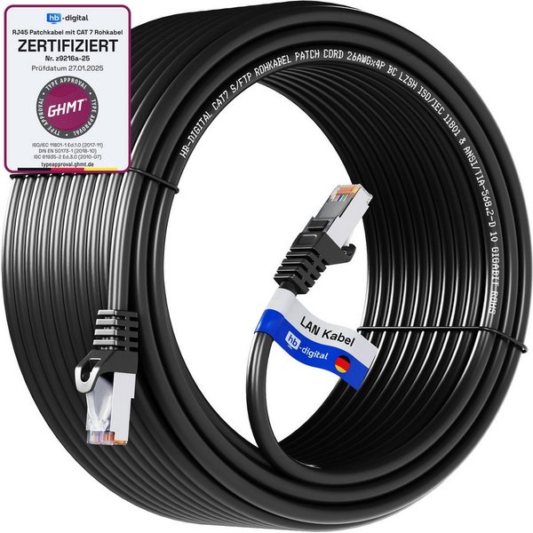 HB-DIGITAL Patchkabel CAT.7 Rohkabel LAN Kabel Cat7 S/FTP PiMF LSZH Netzwerkkabel, Netzwerkstecker, RJ-45 (1500 cm), Kontaktoberfläche: Pins Vergoldet 50µ