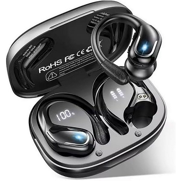 Futicare Bluetooth 5.4 Sportkopfhörer mit Ohrbügel, 75 Std. Akku & ENC, In-Ear-Kopfhörer (kabellose Bluetooth Kopfhörer mit 14,2-mm-Treiber, IPX7, LED-Anzeige, 