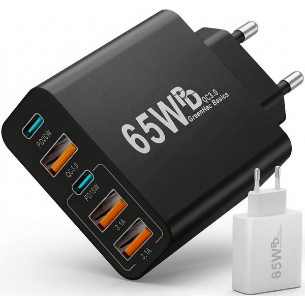 GreenHec 65w USB C Ladegerät iPhone Samsung Netzteil Charger Mehrfach Schnelllade-Gerät (50 mA, Spar-Set, 65w Penta Charger, Schnellladegerät multi Netzstecker 
