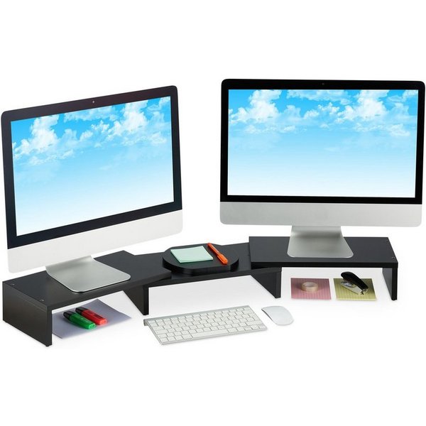 relaxdays Monitorständer Schwarzer Monitorständer für 2 Monitore, (1-tlg)