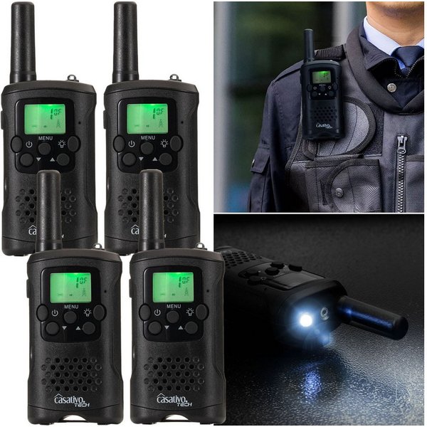Casativo Funkgerät Walkie Talkie PMR-Funkgerät VOX&Taschenlampe 10km-Reichweite 8 Kanäle, (4-St), Sprachübertragung auf Knopfdruck (Push-to-Talk), LED-Taschenla