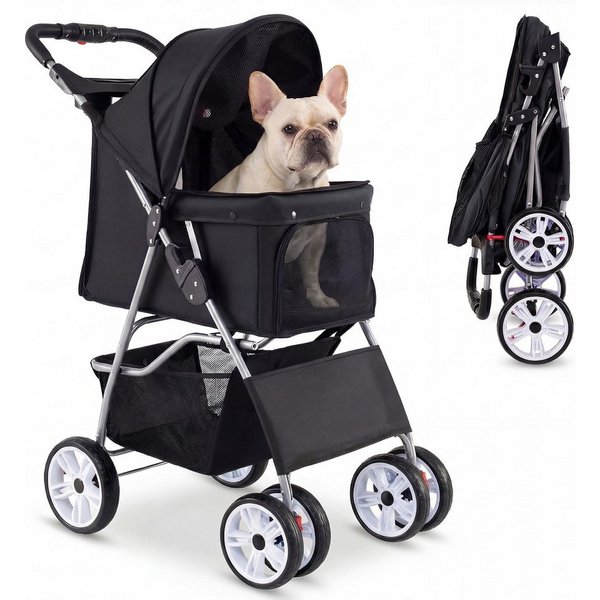 KOMFOTTEU Hundebuggy, Hundewagen mit Getränkehalter & Aufbewahrungskorb
