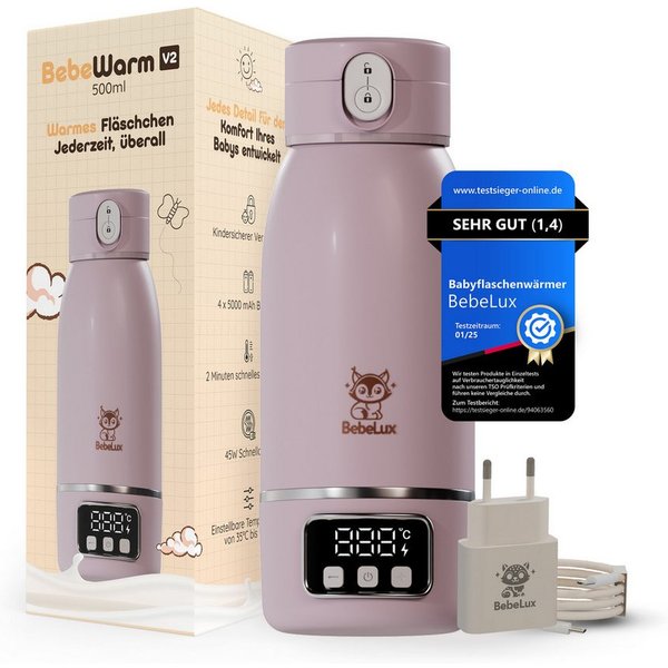 BebeLux Babyflaschenwärmer BebeWarm V2- In 2 Min trinkfertig für Milch, Muttermilch & Wasser, 15 Flaschen pro Ladung, BPA-frei & Sterilisation bis 100 °C