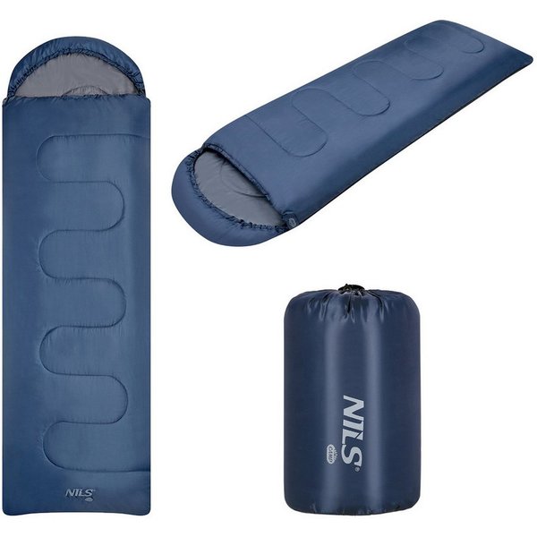 NILS CAMP Mumienschlafsack Schlafsack Deckenschlafsack Blau/Grau Camping Outdoor Sommer M