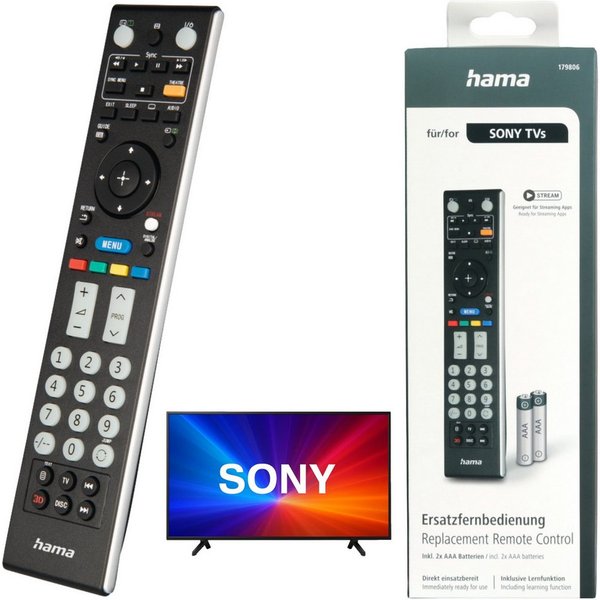 Hama Ersatz Fernbedienung Remote Control für Sony TV Universal-Smart-TV-Fernbedienung (1-in-1, Remote Control für Sony Bravia Smart TV LED OLED Netflix Streamin
