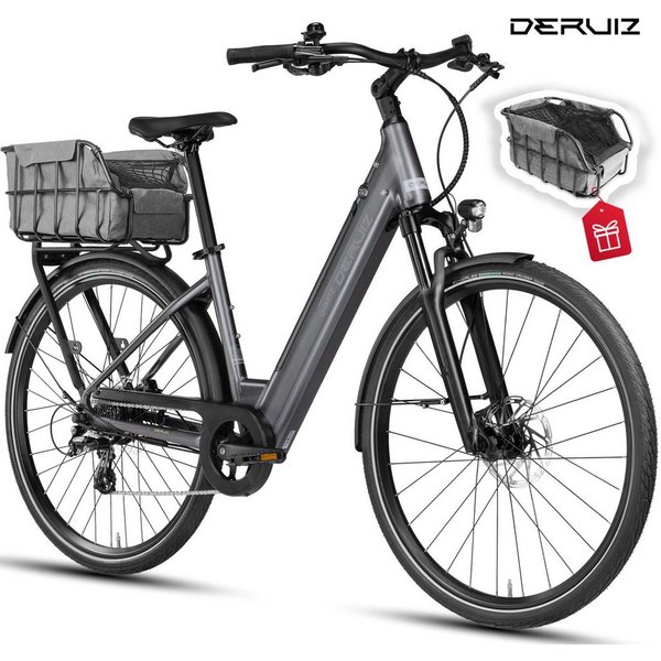 DERUIZ E-Bike Cityrad 28 Zoll Quartz /Quartz SUV 644 Wh, 161 km, Drehmomentsensor, 8 Gang Shimano Shimano Altus RD-M310, 8-Gang Schaltwerk, Kettenschaltung, Hec