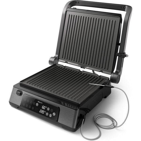 Philips Kontaktgrill 7000 Series HD6307/70 mit digitaler Temperatureinstellung, 2200 W, 8 voreingestellten Funktionen, und verstellbaren, abnehmbaren Platten