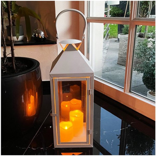 Mojawo Laterne XXL Garten - Laterne Windlicht Weiß Metall 54cm