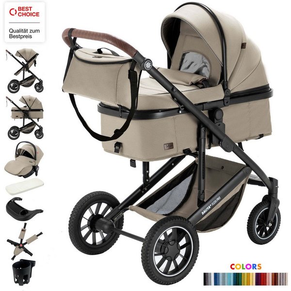 Daliya® Kombi-Kinderwagen FLEXI-PRO M 3in1 Kinderwagen & Buggy, Reisekinderwagen, XXL Set, (XXL-Set mit i-Size Babyschale, 13-tlg), Einhändig abnehmbare Wanne, 