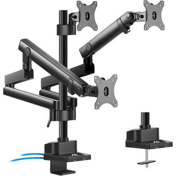 Maclean Monitor-Halterung MC-811 3-fach Monitorhalterung Tisch 17–27 Zoll, (bis 27,00 Zoll, Gasfeder, bis 21 kg, VESA 75x75/100x100, ergonomisch)