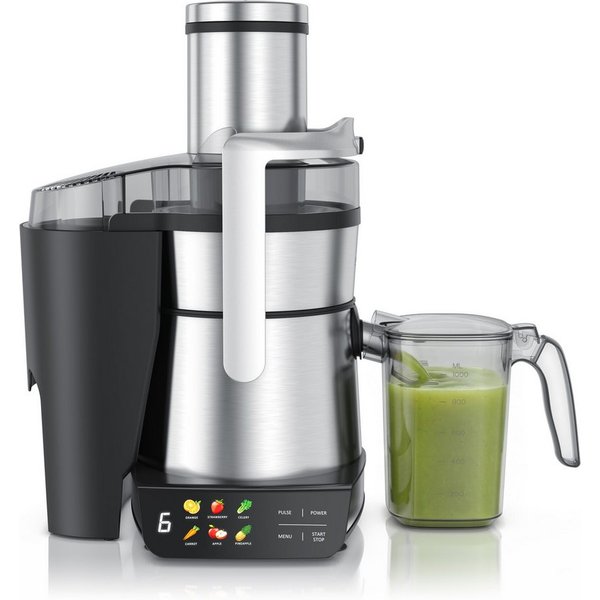 Arendo Zentrifugenentsafter Zentrifugaler Edelstahl digital Entsafter, Obst & Gemüse, Farbsymbole, 1000.0 W, 85mm XXL-Schacht, LED-Touch-Display, BPA-frei & Ede