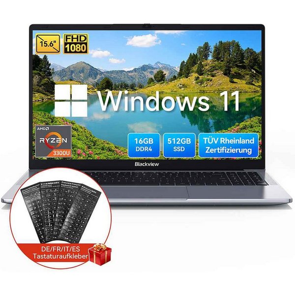 blackview 15,6" Acebook6 AMD Ryzen Laptop 16GB RAM 512GB SSD Win 11 Notebook (Radeon Ryzen 3300U AMD Ryzen 3300U, 16 GB, 512 GB SSD, 180° Drehung/Deutsche Tasta
