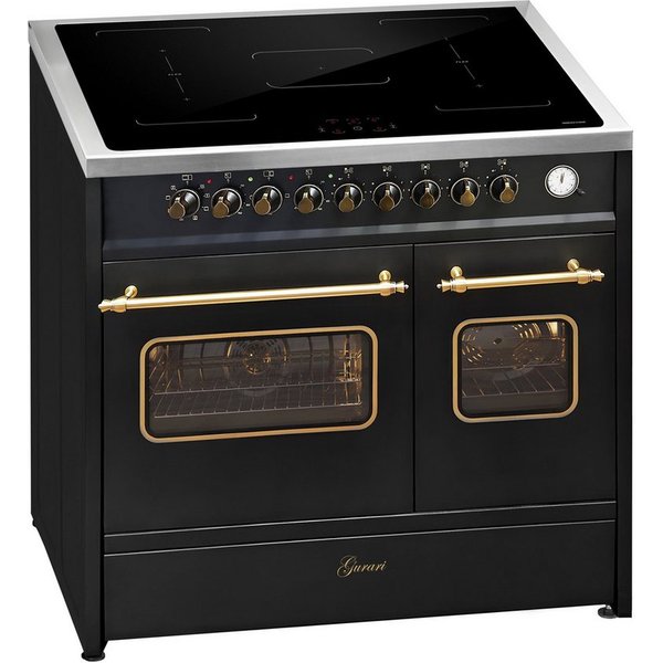 GURARI Induktions-Standherd Retro Elektro Standherd 90 cm, Range Coocker mit FLEX Induktion E 913 DF RU BL., mit 1-fach-Teleskopauszug
