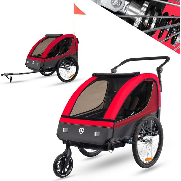 TIGGO Fahrradkinderanhänger Fahrradanhänger Kinderfahrradanhänger mit Buggy Set + Federung, geeignet für 1-2 Kinder