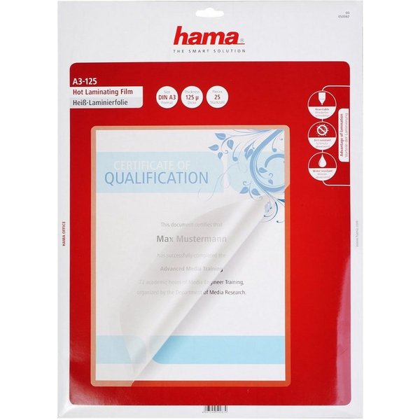 Hama Laminiergerät 25x Laminierfolien DIN A3 2x 125 Mic, glänzend Laminiertaschen für Laminiergerät Wetterfest Beschriftung