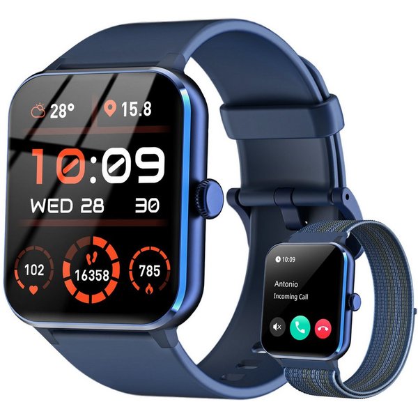 blackview Smartwatch Damen Herren mit 7 Tagen Akkulaufzeit,3 Armbänder, 1,85" HD Smartwatch Set, 1-tlg., 3× Armbänder (Silikon + Metall + Geflochten) und Ladeka