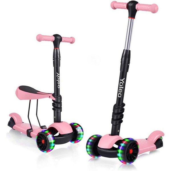 BremToy Scooter 3 in 1 Kinder Roller Scooter mit Sitz LED Räder ab 2 Jahre