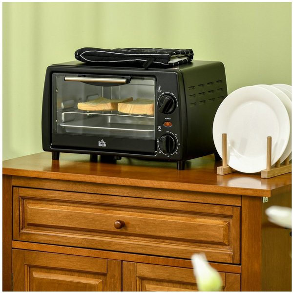 HOMCOM Minibackofen Backofen 10 L 750W 100-230℃ mit Backblech Pizza-Ofen, zum Grillen, Backen, Toasten, Schwarz