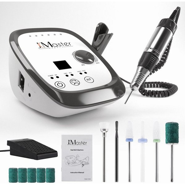 JCMaster Maniküre-Pediküre-Set Nagelfräser Profi 35.000 U/Min, inkl 6x Bits, elektrische Nagelfeile für Gelnägel Acrylnägel, mit Fußpedal