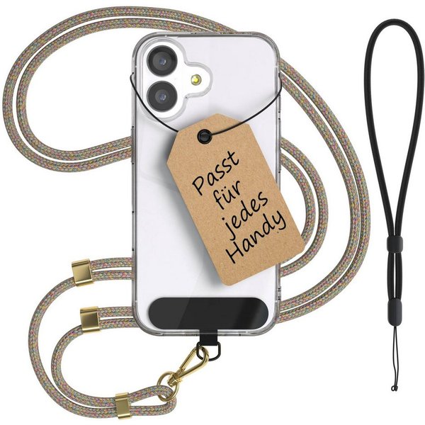 EAZY CASE Handykette Universal Handykette für alle Modelle zum Umhängen, Universales Handyband mit Carabiner wechselbare Kordel Bunt Clips Gold