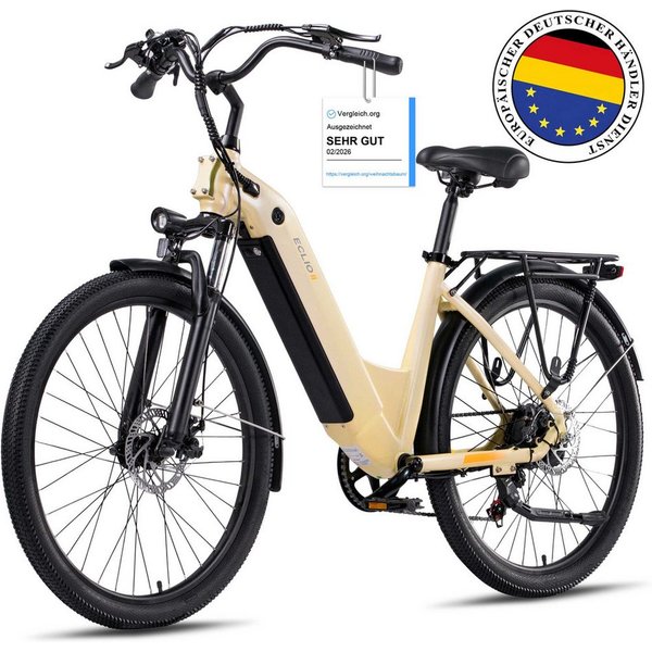 Vankel E-Bike e bike für herren 26 zoll 18.2AH 36V 655WH damen 120km Elektrofahrrad, Kettenschaltung, Heckmotor, 655 Wh, Komfortables Stadtrad mit Scheibenbrems