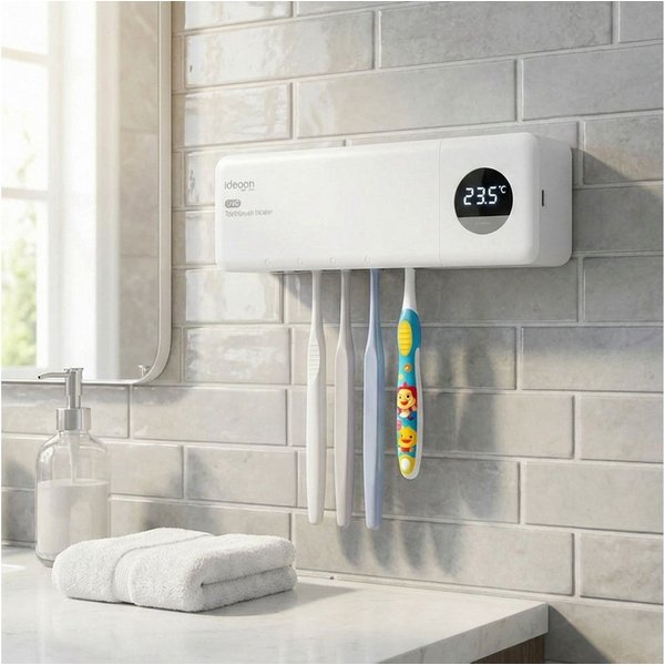 shop'n smile ideoon UV-Zahnbürstenhalter UV Zahnbürstenhalter Sterilisator mit Akku LCD-Display & Trocknung, 1-tlg., 1er-Set & 2er-Set, 2 UV-LEDs/4 Steckplätze/